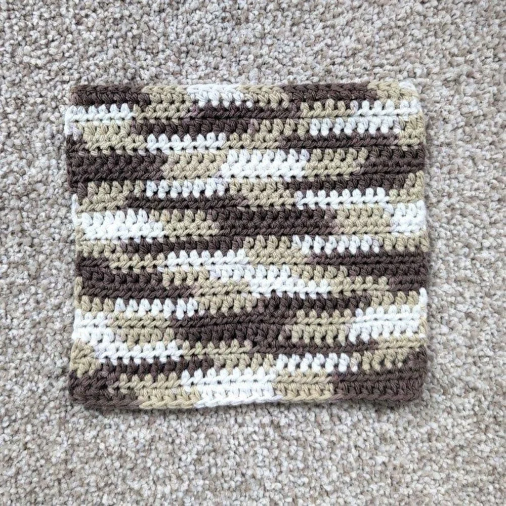 Handmade Crochet Washcloth Dishcloth Cotton Chocolate Milk Stripes‎ Brown White